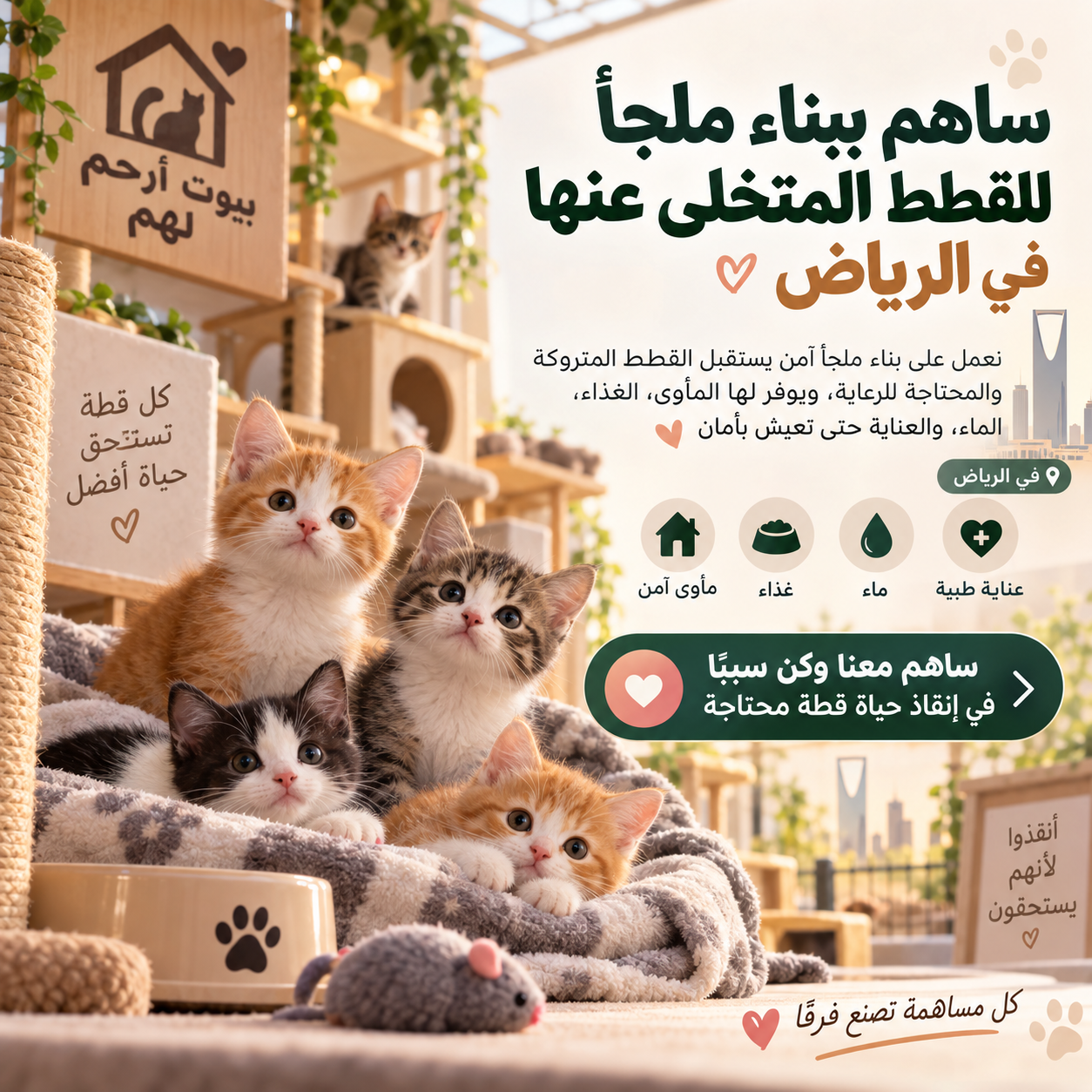 ساهم ببناء ملجأ للقطط المتخلى عنها والمريضه (في الرياض)